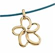 14Kt. Yellow Gold, 16-inch 1.5 mm Cornflower Blue Leather Cord. Flower Fashion Necklace