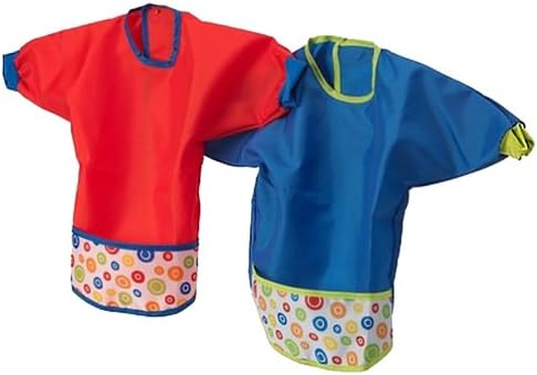 Colorful Polyester Adjustable Velcro Closure Baby Bibs with Sleeves & Food Catcher Pocket - Set of 2