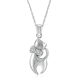 Diamond Cat Pendant crafted in Brushed Finish Sterling Silver, 18