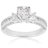2.40 Ct Asscher Cut 3 Stone Diamond Engagement Ring 14K WHITE GOLD VVS1 GIA