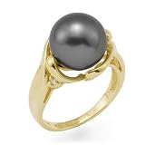 Tahitian Black Pearl Ring with Diamond in 14K Yellow Gold