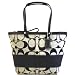 Coach Signature Stripe Zipper Tote Black White Handbag 13548