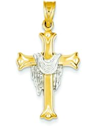 14K Two Tone Gold Cross & Shroud Pendant Charm