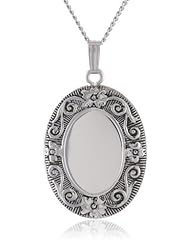 Sterling Silver Antique Finish Embossed Oval Locket Necklace, 20"