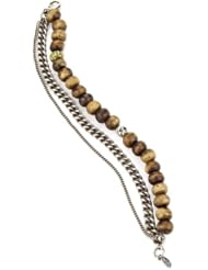 M.Cohen Skull Charm on Yak Bone and Sterling Silver Chains Bracelet