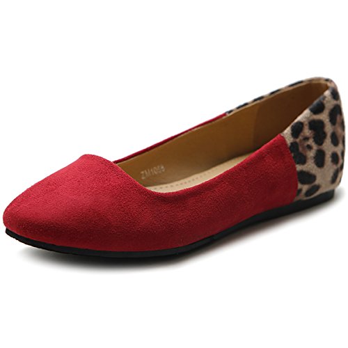 Ollio Women's Shoe Ballet Faux Suede Leopard Two Tone Colored Flat