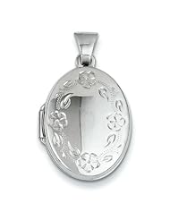 14k WG 21mm Oval Leaf Floral Scroll Border H/Eng Locket
