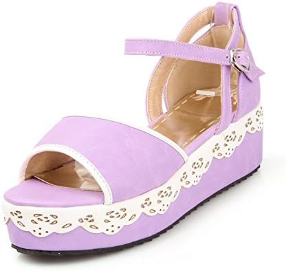 QueenFam Womens Open Toe Kitten Heel Platform PU Soft Material Assorted Colors Sandals with Buckle, Purple, 38