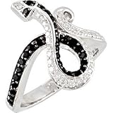 Modern 0.25 Carat Total Weight Black Spinel & Round Shaped Diamond Snake Ring set in Sterling Silver