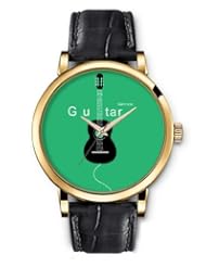 SPRAWL Aanalog Fashion Series Gold Ladies Watches of Genuine Black Leather Strap,Unique Wrist Watch for Women Girls Designed with Guitar on green background