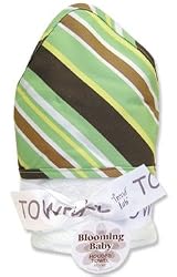 Blooming Bouquet Hooded Towel- White Terry W/Giggles Stripe Twill Hood/Trim; 32" X 30"