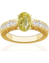 14K Yellow Gold Oval Cut Yellow Sapphire Ring With Sidestones