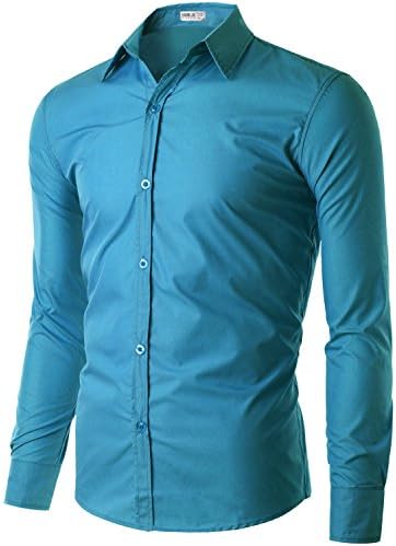 AHKIRA Men's Men's Basic Slim long sleeve Button up shirt