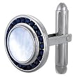 14K White Gold Mother of Pearl and Sapphire Cuff-Links