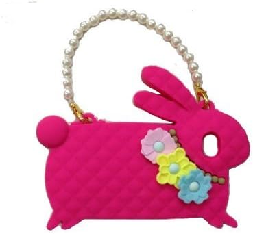 MyBa Hot Pink iphone 5 5G Cover Lovely 3D Cartoon Rabbit Style Pearl Hand Strap Handbag Soft Silicone Case for Apple Iphone 5 5th 5G