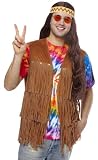 Franco Mens 60s 70s Hippie Halloween Costume Brown Fringe Vest