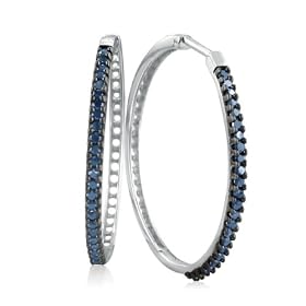 1/2ct Blue Diamond Hoop Earrings in Sterling Silver 1inch