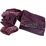 Eggplant Purple Cloche Trimmed Hat Scarf Glove Set