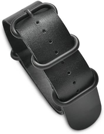 24mm ZULU Premium Leather Military Watchband Watch Strap PVD Black