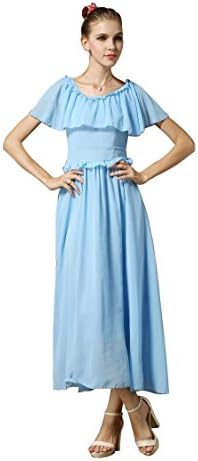 Dilefasion Women's New Retro Style Cloak Long Dress S Light Blue