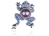 Sapphire Crystal Rhinestone Faux Pearl Frog Animal Fashion Jewelry Pin Brooch