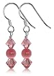 Attractive Pink Cats Eye Swarovski Crystal Chic .925 Sterling Silver French Ear Wire Hook Dangle Earrings