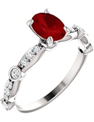 18K White Gold 7.00x5.00mm Oval Cut Ruby and Diamond Ring -- LIFETIME WARRANTY