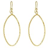 14k Yellow Gold Diamond-Cut Oval Hoop Earrings with Shepherd's Hook