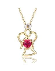 18k Gold Over Sterling Silver and Synthetic Ruby Angel Pendant