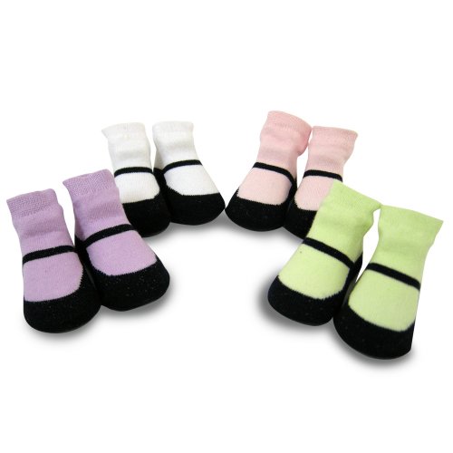 Baby Essentials  Girls  Mary Jane Design 4 Pack Socks, Assorted