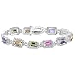 Sterling Silver Multi-colored Emerald-cut Cubic Zirconia Bracelet