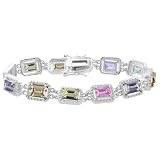 Tressa Sterling Silver Multi-colored Emerald-cut Cubic Zirconia Bracelet
