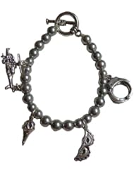 50 Shades of Grey Inspired Sterling Silver Charm Bracelet with Helicopter Charm, Handcuff Charm, Ice Cream Cone Charm, and Mask Charm