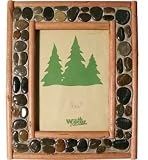 Decorative Horizontal Vertical Photo Picture Frame With Rustic Log Wood Look And Rocks/Stones 5X7