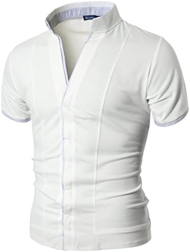 Doublju Mens China Collar Shirt with Hidden Placket IVORY (US-XL)