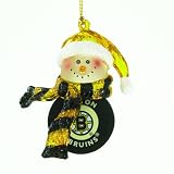 Pack of 4 NHL Boston Bruins Hockey Puck Snowman Christmas Ornaments 2.75"