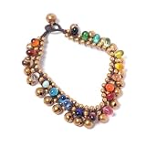Glass multi bead brass gold bell anklet bracelet by 81stgeneration