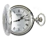 Bernex Swiss Made Quartz Rhodium Plate Half Hunter Pocket Watch, Patterned case