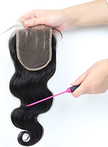 ALI HOT Hair 4x4inch Bleached Knots Three Part Body Wave 14inch Human Virgin Hair Swiss Lace Top Closure