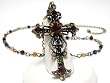 Multi Colored Crystal Cross and Beads Chain Necklace