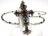 Multi Colored Crystal Cross and Beads Chain Necklace