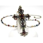 SAVE $9.01 - Multi Colored Crystal Cross and Beads Chain Necklace $17.99