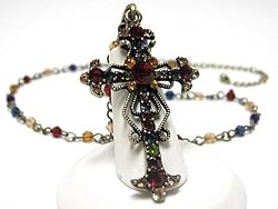 Multi Colored Crystal Cross and Beads Chain Necklace