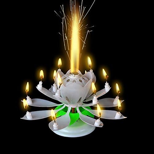 Allife® Amazing Romantic Musical Lotus Rotating Birthday Candle, White, Yellow, Pink (2 PCS White)