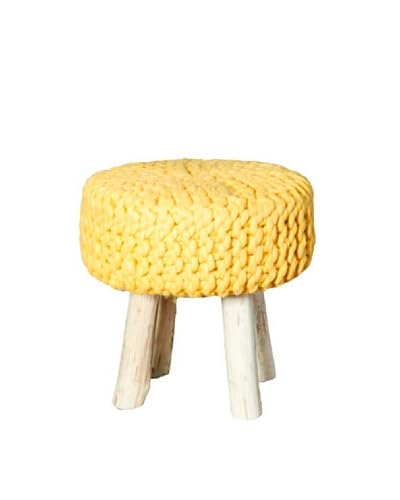 Jute & Co Sgabello Uncinetto in Lana Giallo 40×40 cm