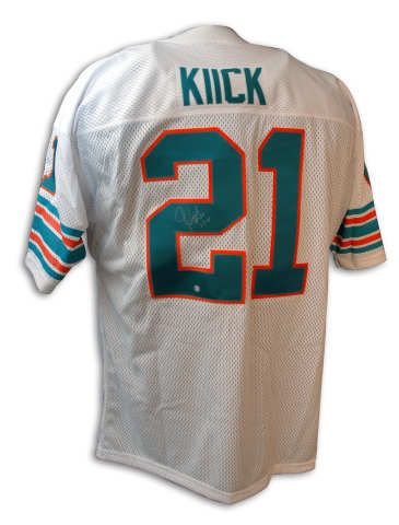 Autographed Jim Kiick White Dolphins Throwback Jersey With 17 0 Inscription