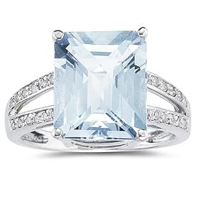 Emerald Cut Aquamarine and Diamond Ring 10k White Gold by Szul