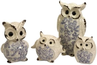 The Owl Knight Rustic Ceramic Family Statue Sculpture - Set of 4