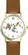 Horse Collage - Brown, Paint and White Mare and Foal - JP - Horse - WATCHBUDDY&reg; DELUXE TWO-TONE THEME WATCH - Arabic Numbers - Brown Leather Strap-Women's Size-Small