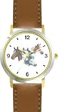 Horse Collage - Brown, Paint and White Mare and Foal - JP - Horse - WATCHBUDDY® DELUXE TWO-TONE THEME WATCH - Arabic Numbers - Brown Leather Strap-Children's Size-Small ( Boy's Size & Girl's Size )